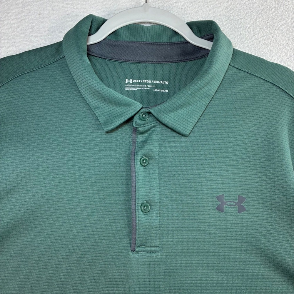 Under Armour Golf Polo Shirt Men 2XLT Green Performance Preppy Stretch Tall
